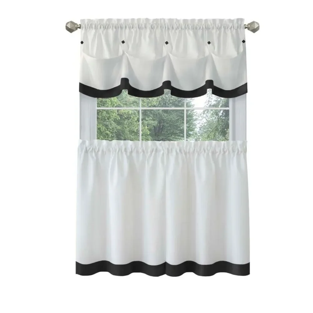 PowerSellerUSA Two-Tone Tier Pair Panels and Valance Kitchen Curtains Set for